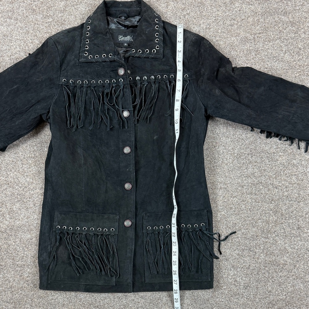 Vintage Excelled Collection Black Suede Leather Western Fringe Jacket Women’s XS - Picture 12 of 13